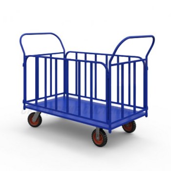 Тележка платформенная с трубчатыми бортами ТБ 5 (г/п 700 кг, 1200x700 мм, колеса литая протекторная резина 200 мм) Тележка платформенная с трубчатыми бортами ТБ 5 (г/п 700 кг, 1200x700 мм, колеса литая протекторная резина 200 мм)